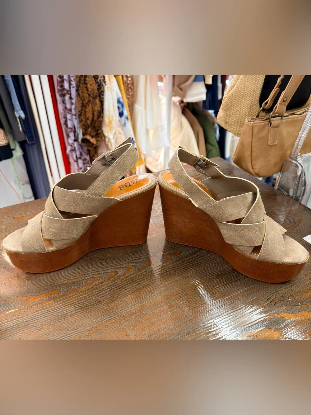 🍀3/$30 a.n.a Tan Crisscross Platform Wedge Sandals